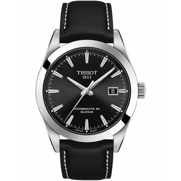 ティソット メンズ 腕時計 アクセサリー Men's Swiss Automatic T-Classic Gentleman Powermatic 80 Silicium Black Leather Strap Watch