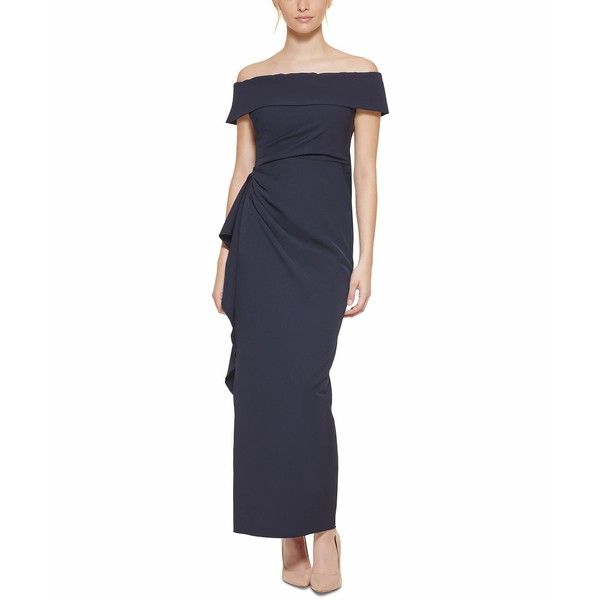 ヴィンスカムート レディース ワンピース トップス Draped Off-The-Shoulder Gown Navy