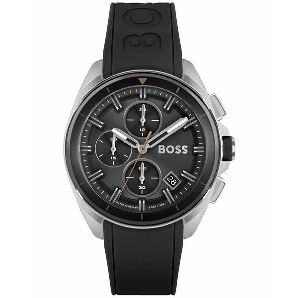 ボス メンズ 腕時計 アクセサリー Volane Men's Chronograph Black Silicone Strap Watch 44mm Silver