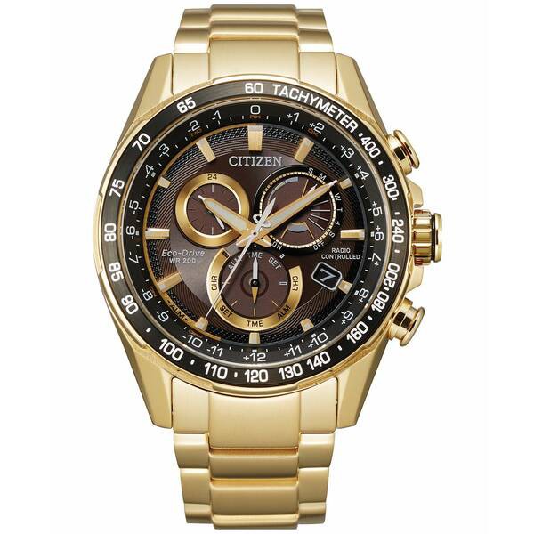 シチズン メンズ 腕時計 アクセサリー Eco-Drive Men's Chronograph PCAT Gold-Tone Stainless Steel Bracelet Watch 43mm Gold