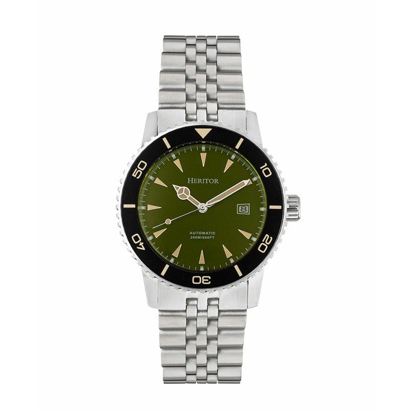 ヘリトール レディース 腕時計 アクセサリー Women's Automatic Hurst Silver-tone Stainless Steel Bracelet Watch, 46mm Olive