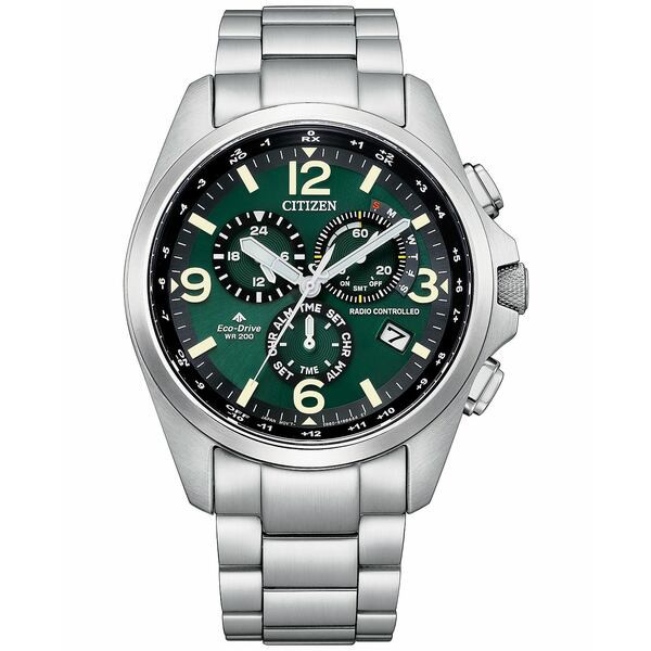 シチズン メンズ 腕時計 アクセサリー Eco-Drive Men's Chronograph Promaster Land Stainless Steel Bracelet Watch 45mm Silver-tone