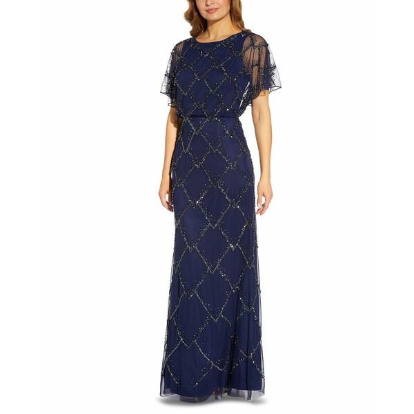 アドリアナ パペル レディース ワンピース トップス Beaded Evening Gown Light Navy