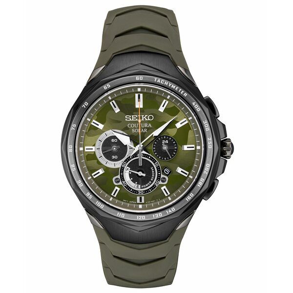 セイコー メンズ 腕時計 アクセサリー Men's Solar Chronograph Coutura Green Silicone Bracelet Watch 45.5mm Green