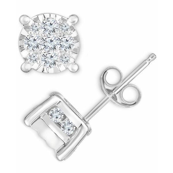 トゥルーミラクル レディース ピアス＆イヤリング アクセサリー Diamond Cluster Stud Earrings (3/4 ct. t.w.) in 14k White Gold White