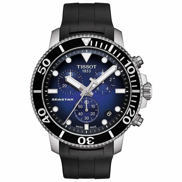 ティソット メンズ 腕時計 アクセサリー Men's Swiss Chronograph Seastar 1000 Black Rubber Strap Diver Watch 45.5mm No Color