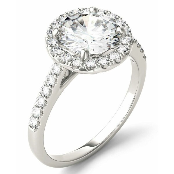 チャールズ アンド コルバード レディース リング アクセサリー Moissanite Round Halo Ring (2-1/3 ct. tw. Diamond Equivalent) in 14k