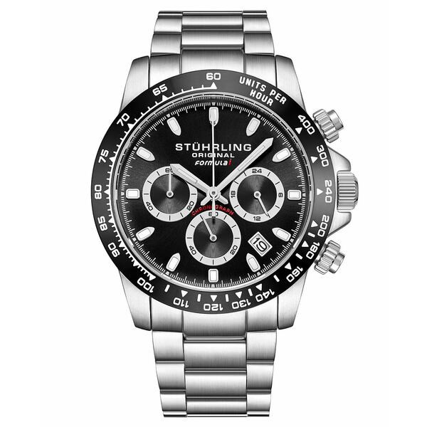 スターリング メンズ 腕時計 アクセサリー Men's Quartz Chronograph Silver-Tone Stainless Steel Link Bracelet Watch 42mm Black