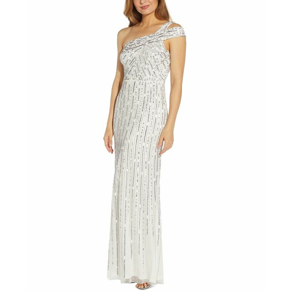 アドリアナ パペル レディース ワンピース トップス One-Shoulder Beaded Gown Ivory