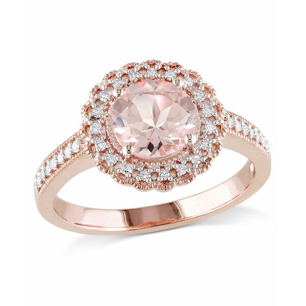 デルマール レディース リング アクセサリー Morganite (1-1/6 ct. t.w.) and Diamond (1/8 ct. t.w.) Floral Halo Ring in 18k Rose Gol