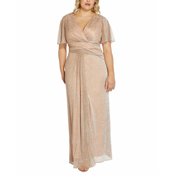 アドリアナ パペル レディース ワンピース トップス Plus Size Printed Metallic Gown Rose Gold