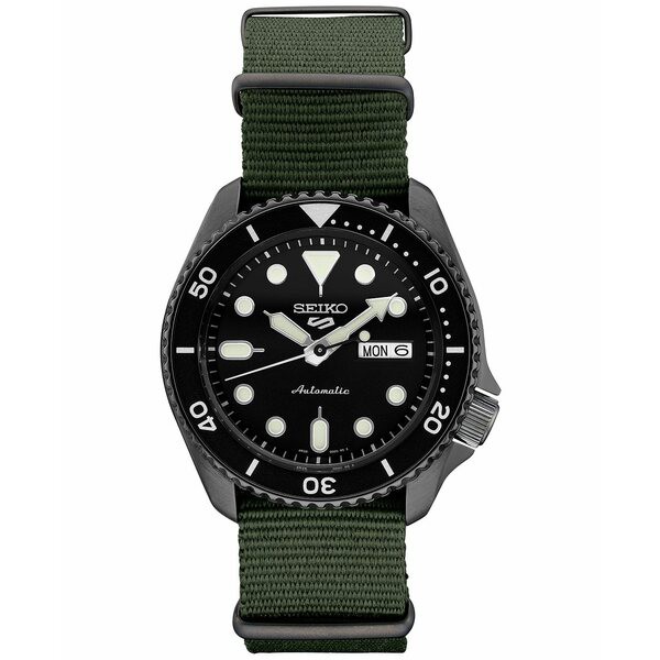 セイコー メンズ 腕時計 アクセサリー Men's Automatic 5 Sports Green Nylon Strap Watch 42.5mm Green