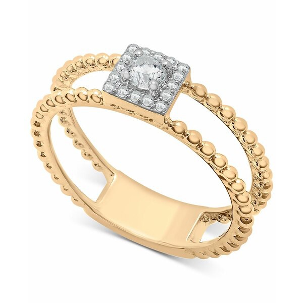 ラップド レディース リング アクセサリー Diamond Square Halo Double Band Beaded Ring (1/6 ct. t.w.) in 14k Gold, Created for Mac