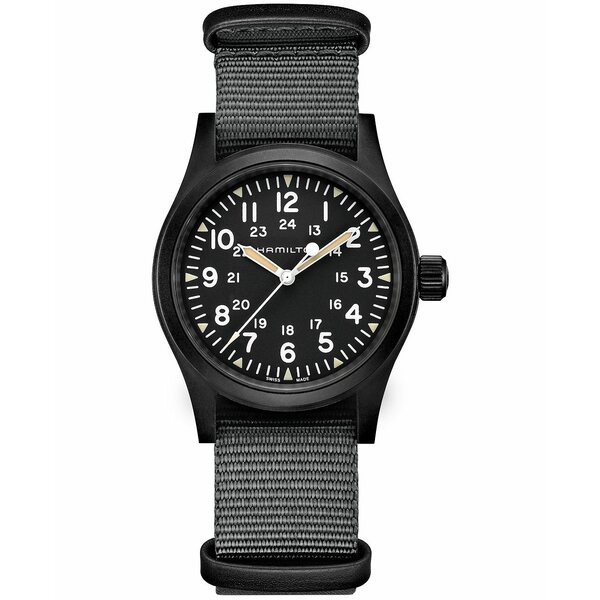 ハミルトン レディース 腕時計 アクセサリー Unisex Swiss Mechanical Khaki Field Black Nato Strap Watch 38mm No Color