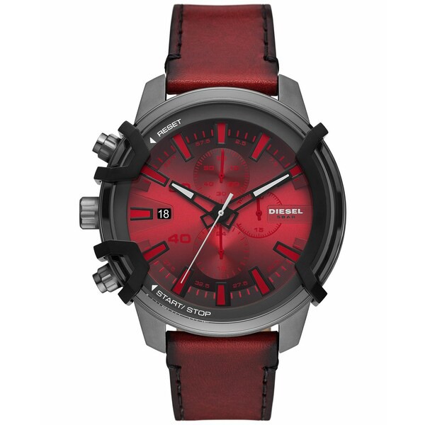 ディーゼル メンズ 腕時計 アクセサリー Men's Chronograph Griffed Red Leather Strap Watch 48mm Red