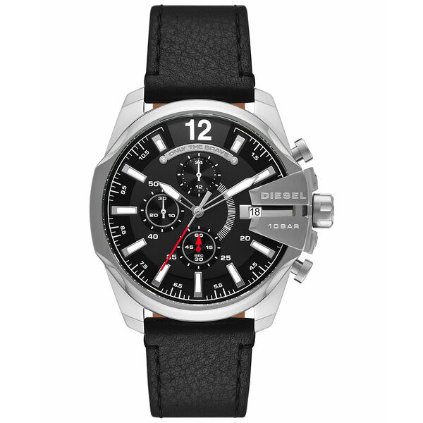 ディーゼル レディース 腕時計 アクセサリー Unisex Chronograph Baby Chief Black Leather Strap Watch 43mm Silvertone & Black