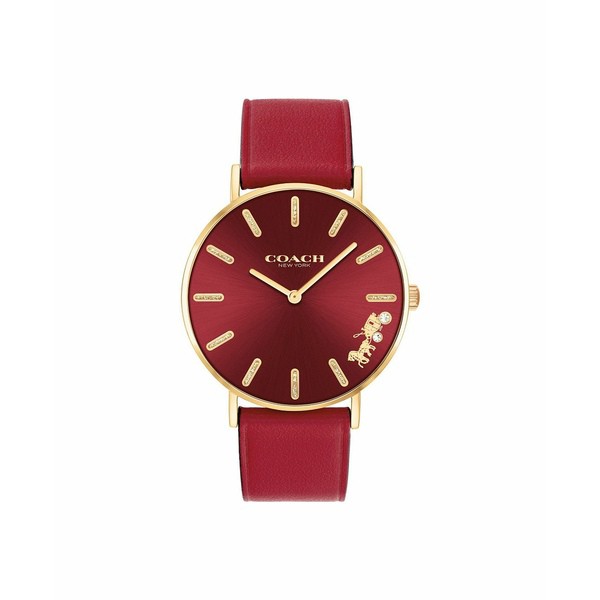 コーチ レディース 腕時計 アクセサリー Women's Perry Red Leather Strap Watch 36mm Red