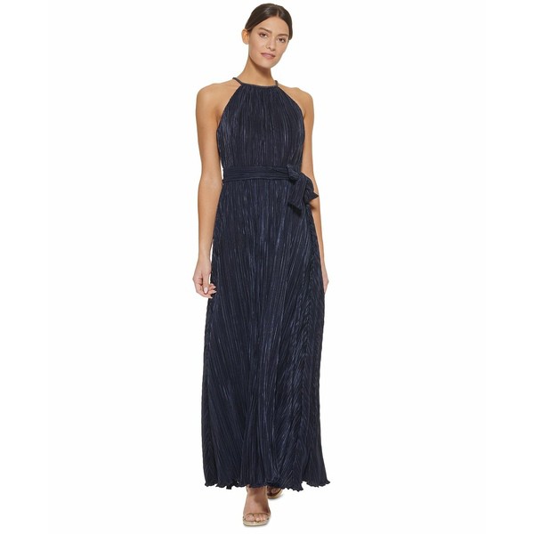 ダナ キャラン ニューヨーク レディース ワンピース トップス Embellished-Trim Pleated Halter Gown Spring Navy