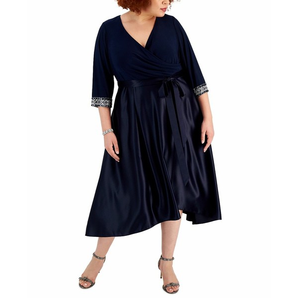 アレックスイブニングス レディース ワンピース トップス Plus Size Embellished Midi Dress Navy