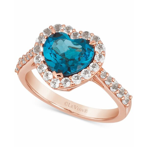 ルヴァン レディース リング アクセサリー Deep Sea Blue Topaz (2 ct. t.w.) & Vanilla Topaz (7/8 ct. t.w.) Heart Ring in 14k Rose G