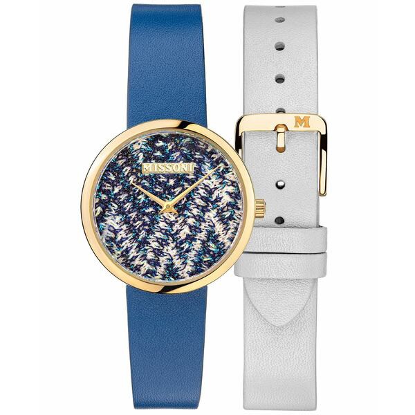 ミッソーニ レディース 腕時計 アクセサリー Women's Swiss M1 Blue Leather Strap Watch 34mm Set Ip Yellow Gold