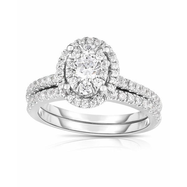 トゥルーミラクル レディース リング アクセサリー Diamond Micro-Pave' Oval Halo Bridal Set (1 ct. t.w.) in 14k White Gold White Go