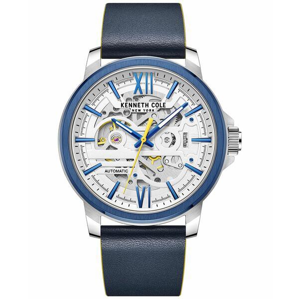 ケネスコール メンズ 腕時計 アクセサリー Men's Automatic Blue Leather Strap Watch 44mm Blue