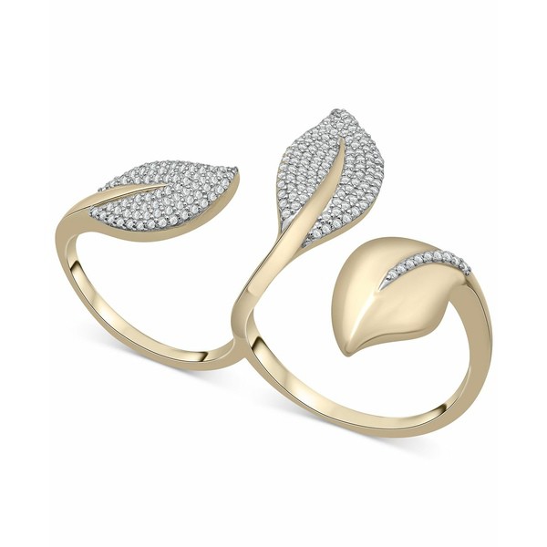 ラップド レディース リング アクセサリー Diamond Pavé Leaf Open Cuff Double Ring (1/2 ct. t.w.) in 10k White or Yellow Go