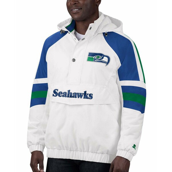 スターター メンズ ジャケット＆ブルゾン アウター Men's White Seattle Seahawks Thursday Night Lights Half-Snap Hoodie Jacket White