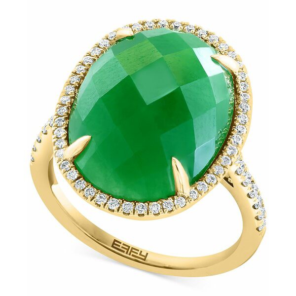 エフィー コレクション レディース リング アクセサリー EFFY® Jade & Diamond (1/3 ct. t.w.) Halo Ring in 14k Gold 14K Yellow Go