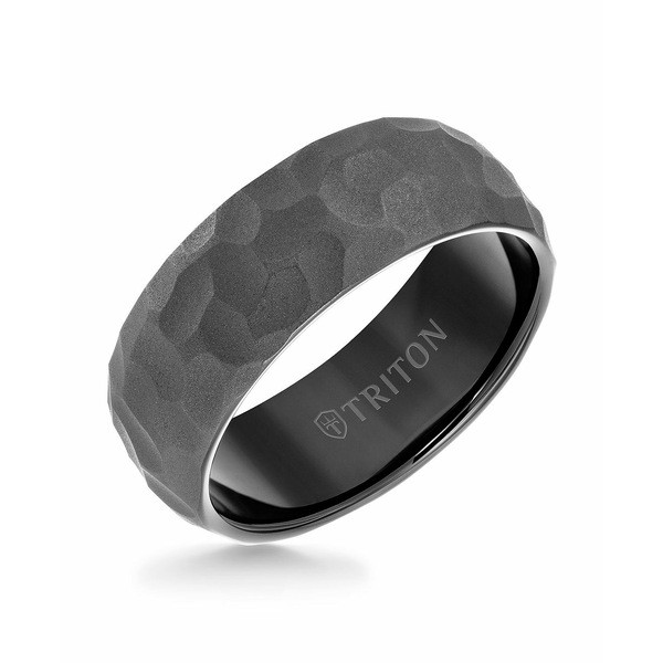 トライトン レディース リング アクセサリー 8MM Tungsten Carbide Hammered Ring Blck Tungs