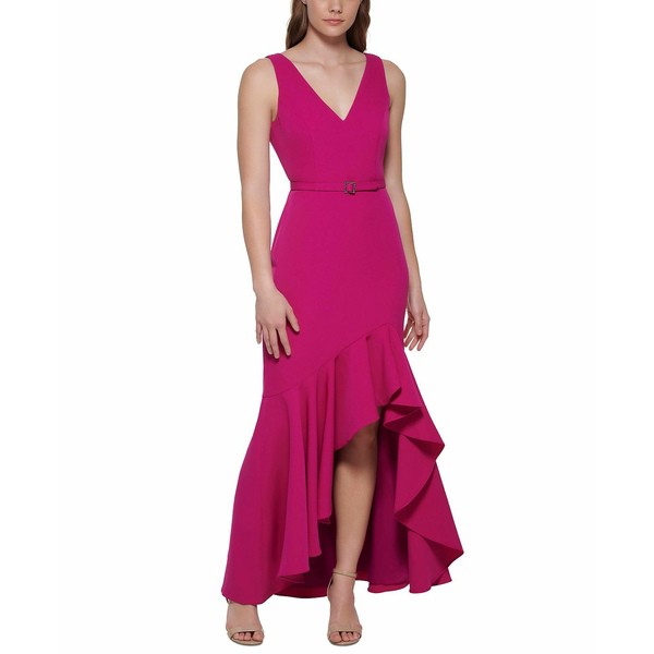 エリザジェイ レディース ワンピース トップス Women's Ruffled High-Low Gown Magenta