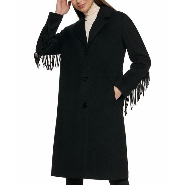 ケネスコール レディース ジャケット＆ブルゾン アウター Women's Single-Breasted Fringe Walker Coat Black