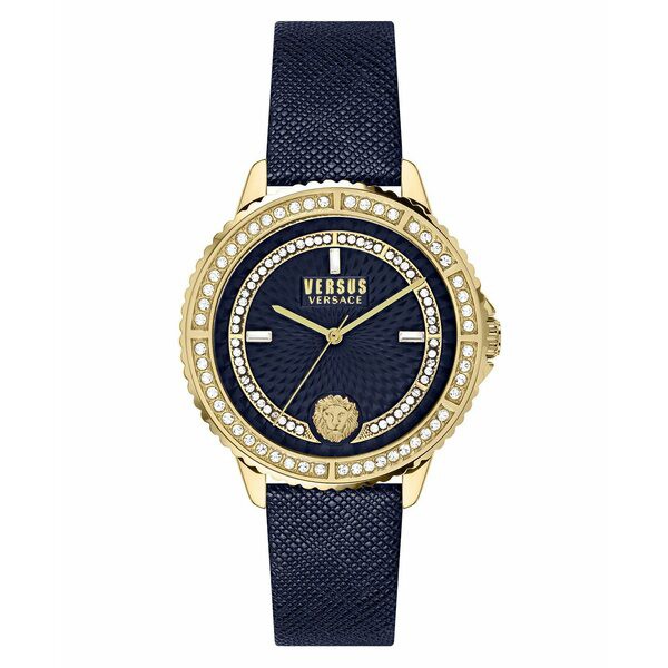 ヴェルサス ヴェルサーチ レディース 腕時計 アクセサリー Versus by Versace Women's Montorgueil Blue Leather Strap Watch 38mm Gold