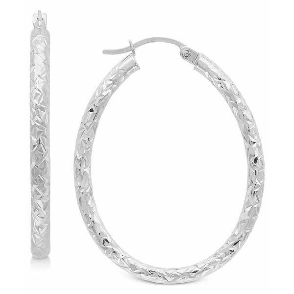 イタリアン ゴールド レディース ピアス＆イヤリング アクセサリー Textured Oval Hoop Earrings in 14k Gold, 1-3/8 inch White Gold