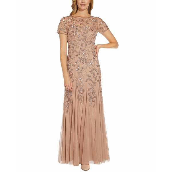 アドリアナ パペル レディース ワンピース トップス Women's Floral-Design Embellished Gown Rose Gold