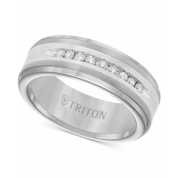 トライトン メンズ リング アクセサリー Men's Diamond Wedding Band in Tungsten Carbide (1/4 ct. t.w.) Tungsten