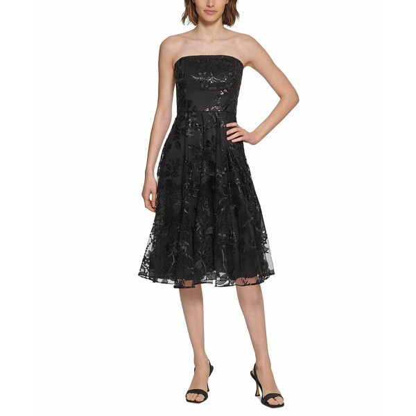 カルバンクライン レディース ワンピース トップス Strapless Sequinned A-Line Party Dress Black