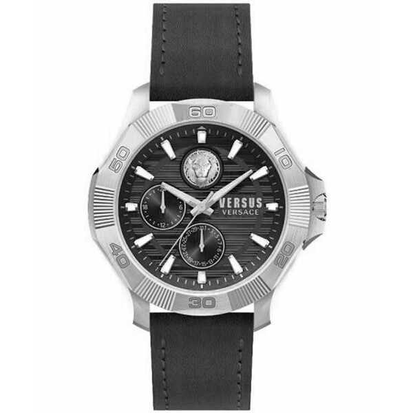 ヴェルサス ヴェルサーチ メンズ 腕時計 アクセサリー Versus by Versace Men's Dtla Black Leather Strap Watch 46mm Stainless