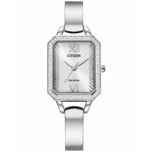 シチズン レディース 腕時計 アクセサリー Eco-Drive Women's Crystal Stainless Steel Bangle Bracelet Watch 23mm Silver-tone