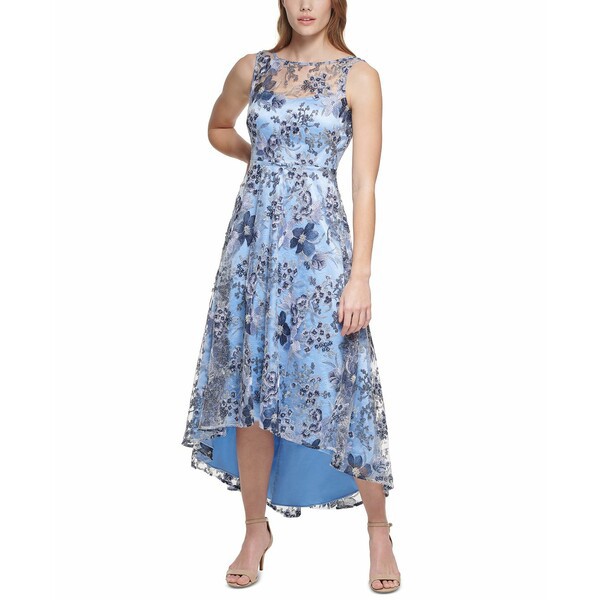 エリザジェイ レディース ワンピース トップス Vince Camuto Petite Embroidered High-Low Dress Light Blue