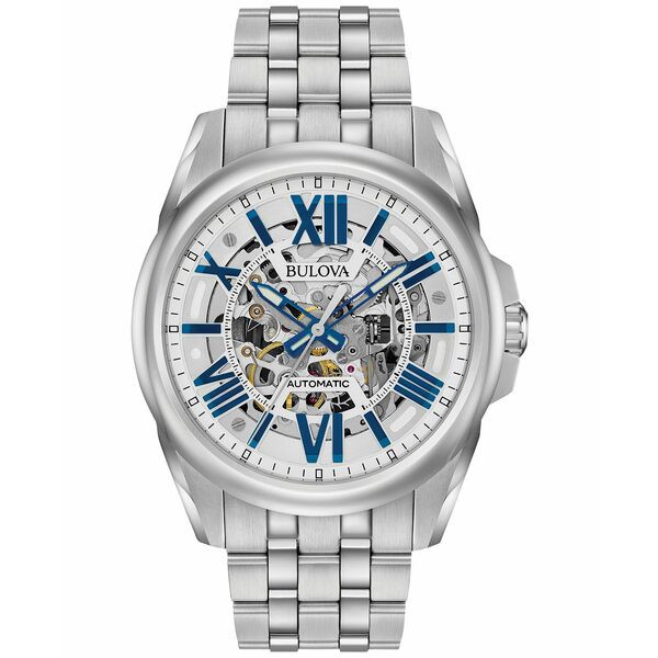 ブロバ メンズ 腕時計 アクセサリー Men's Automatic Stainless Steel Bracelet Watch 43mm 96A187 Silver-Tone