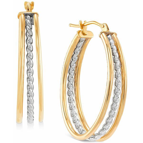 イタリアン ゴールド レディース ピアス＆イヤリング アクセサリー Triple Hoop Earrings in 10k Two-Tone Gold Multi