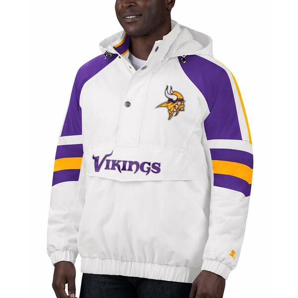 スターター メンズ ジャケット＆ブルゾン アウター Men's White Minnesota Vikings Thursday Night Lights Half-Snap Hoodie Jacket Whit