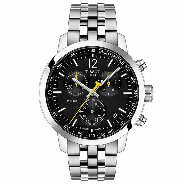 ティソット メンズ 腕時計 アクセサリー Men's Swiss Chronograph PRC 200 Stainless Steel Bracelet Watch 43mm Black