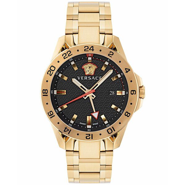 ヴェルサーチ メンズ 腕時計 アクセサリー Men's Swiss Sport Tech GMT Gold Ion Plated Stainless Steel Bracelet Watch 45mm Ip Yellow