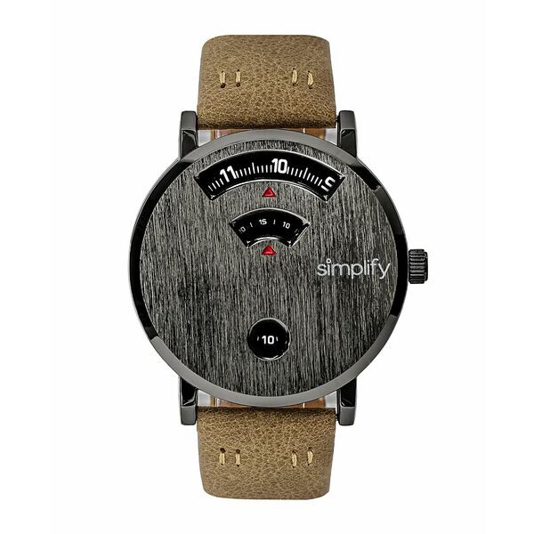 シンプリファイ レディース 腕時計 アクセサリー Women's The 7000 Black or Red or Brown Genuine Leather Band Watch, 40mm Gunmetal,