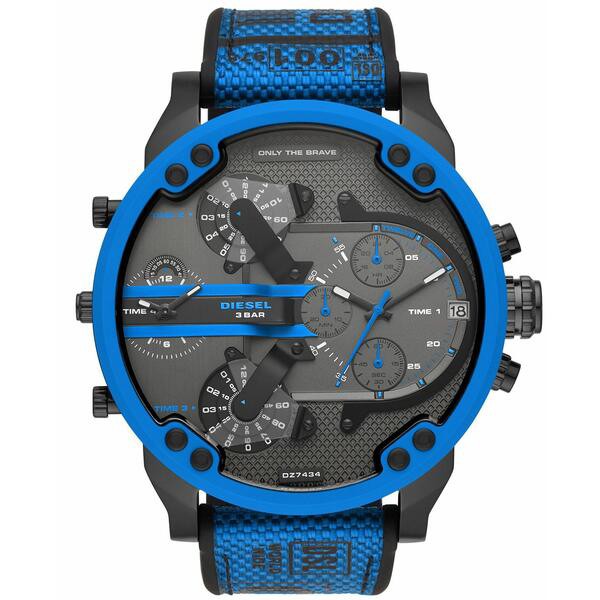 ディーゼル メンズ 腕時計 アクセサリー Men's Mr Daddy 2.0 Three-Hand Blue Silicone Strap Buckle Watch, 57mm Blue