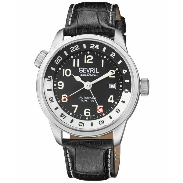 ジェビル メンズ 腕時計 アクセサリー Men's Canal St Swiss Automatic Black Italian Leather Strap Watch 43mm Black