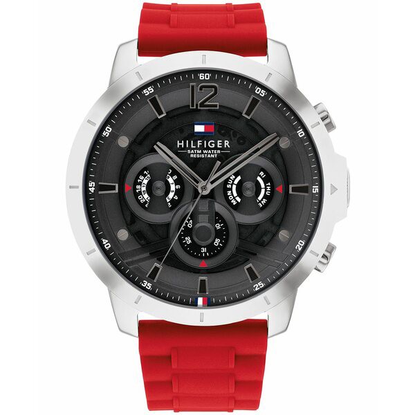 トミー ヒルフィガー メンズ 腕時計 アクセサリー Men's Red Silicone Strap Watch 50mm Red